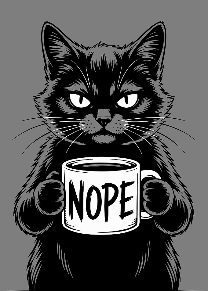 Angry Cat with Coffee Cup