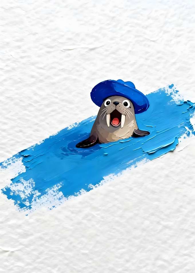 Cartoon Walrus with Blue Hat