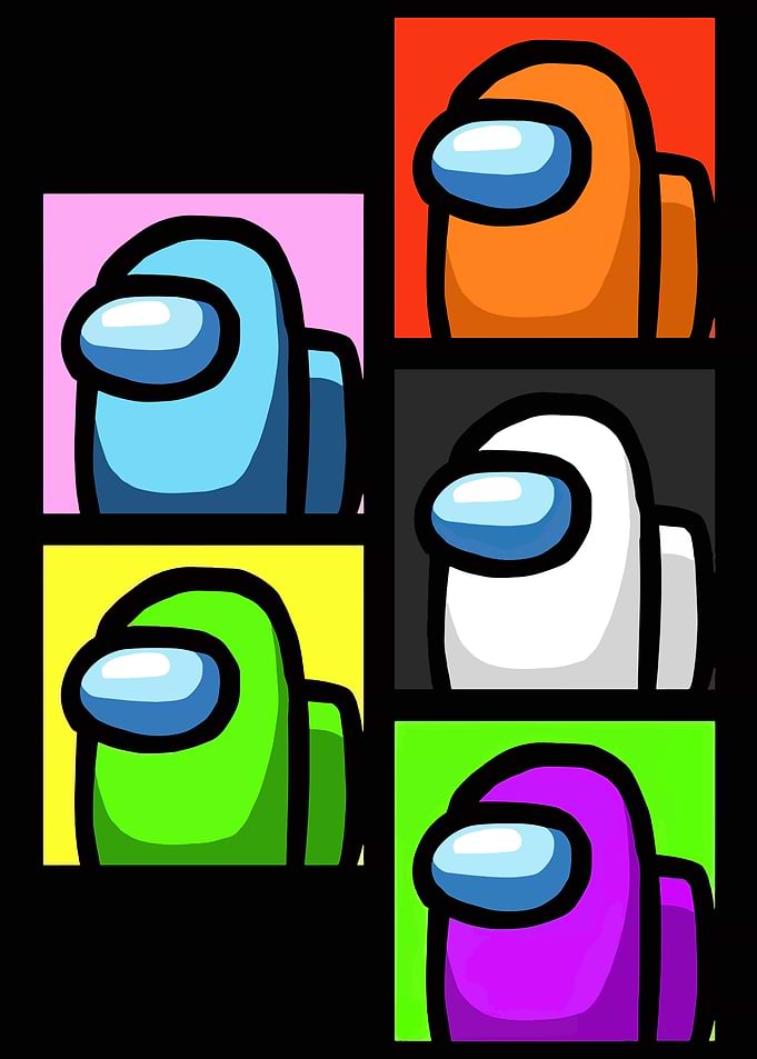 Among Us characters in colorful squares