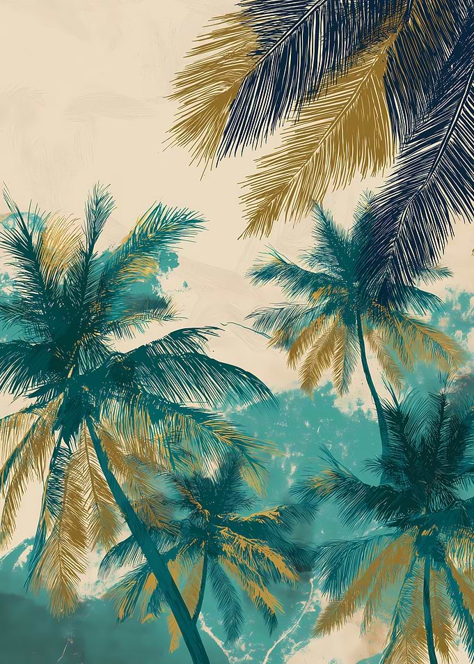 Palm Trees Illustration in Teal and Gold