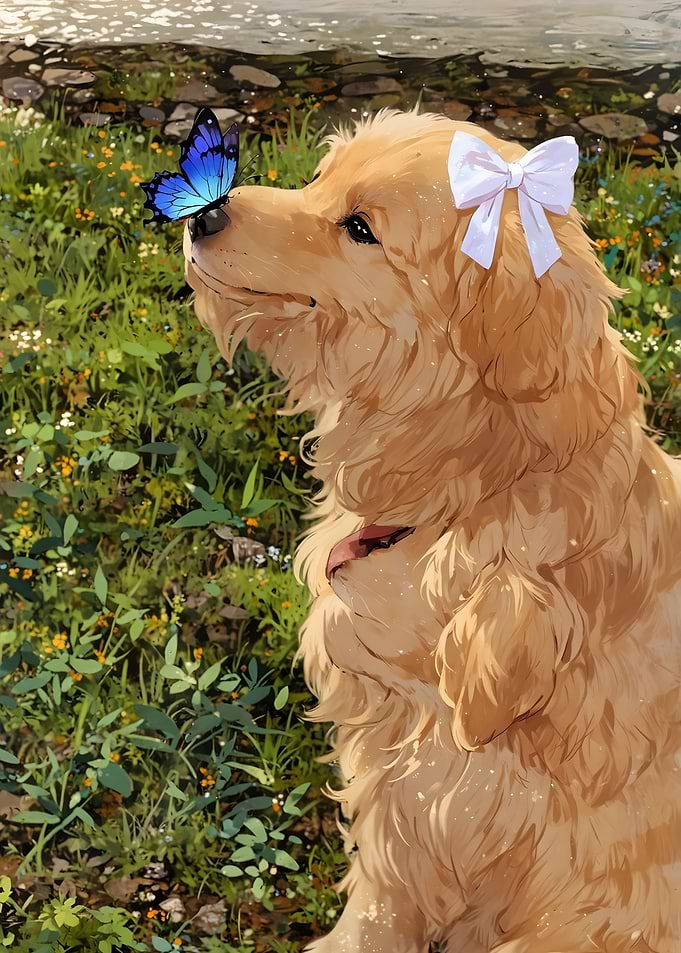 Golden Retriever with Butterfly and Bow