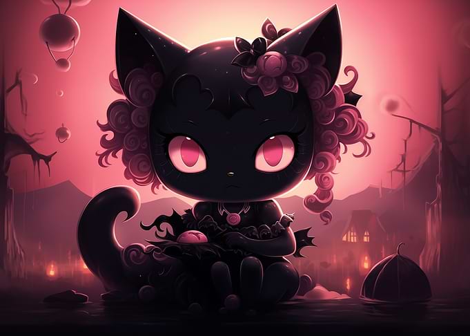 Cute Black Cat with Pink Eyes