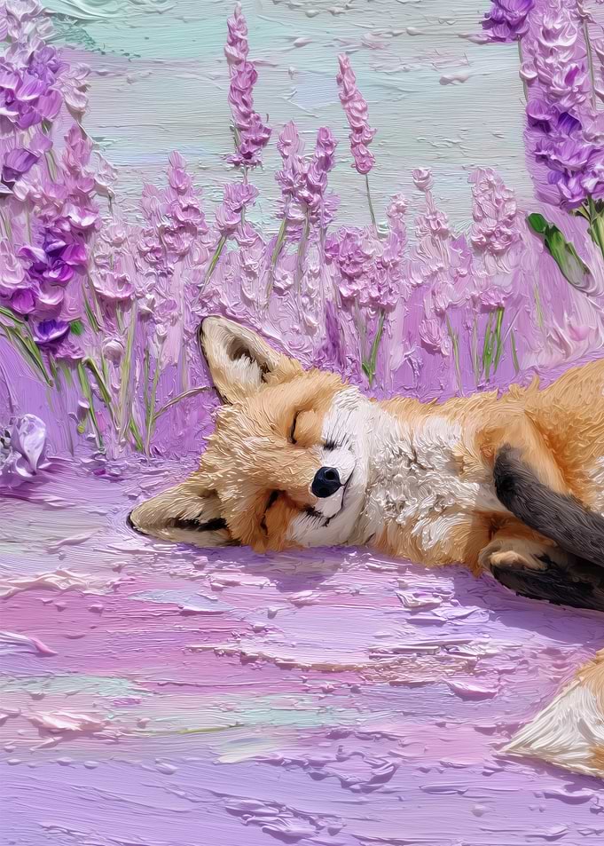 Sleeping Fox in Lavender Field Painting