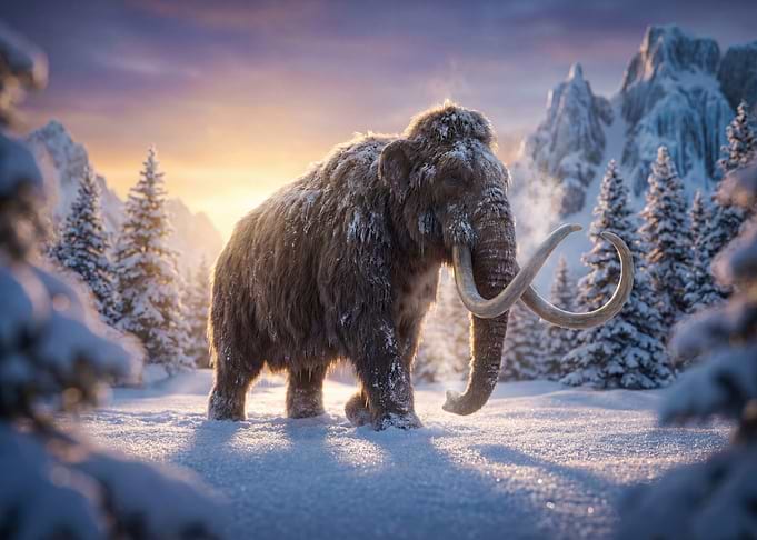 Woolly Mammoth in Snowy Landscape