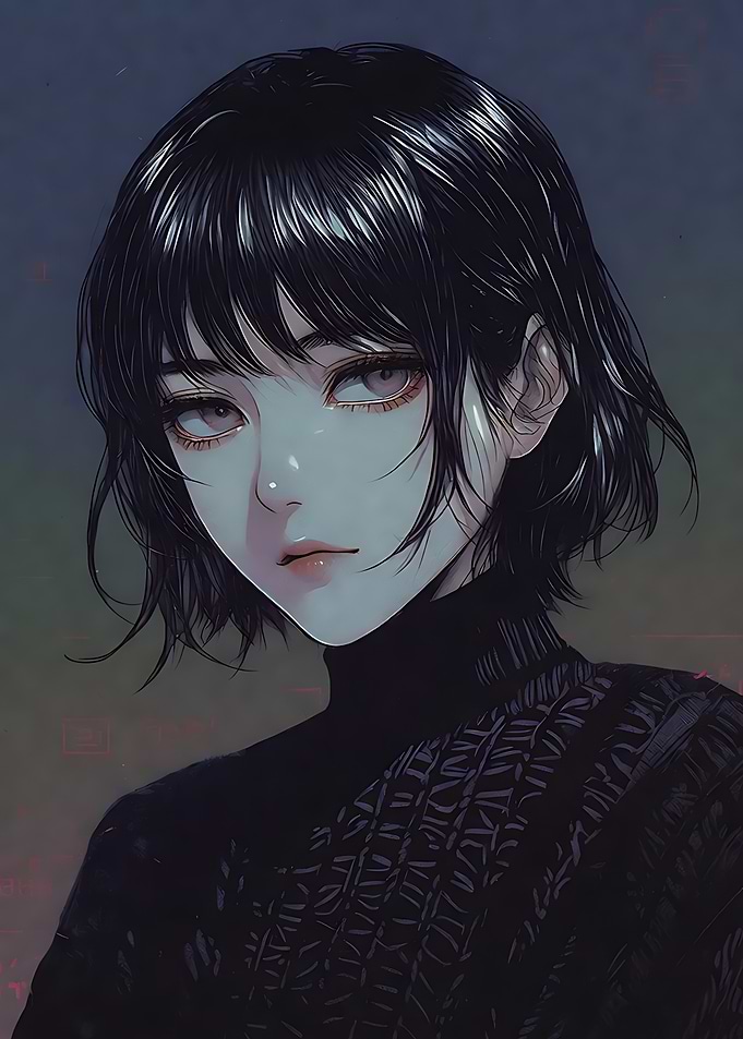 Anime Girl Portrait with Black Hair