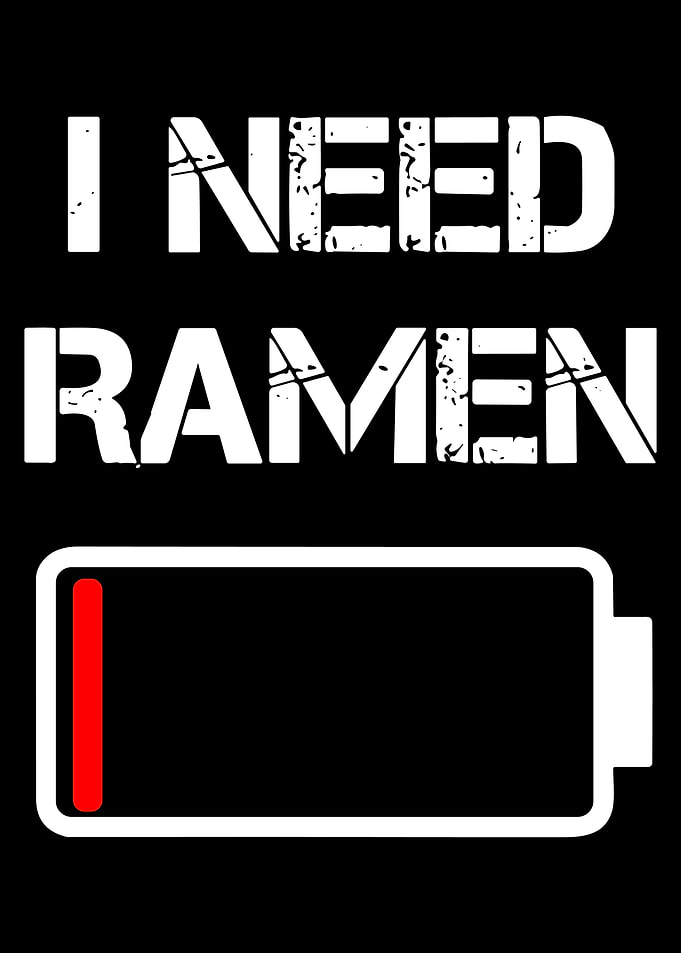 I Need Ramen Poster, Funny Food Wall Art, Low Battery Humor Print, Minimal Black Decor