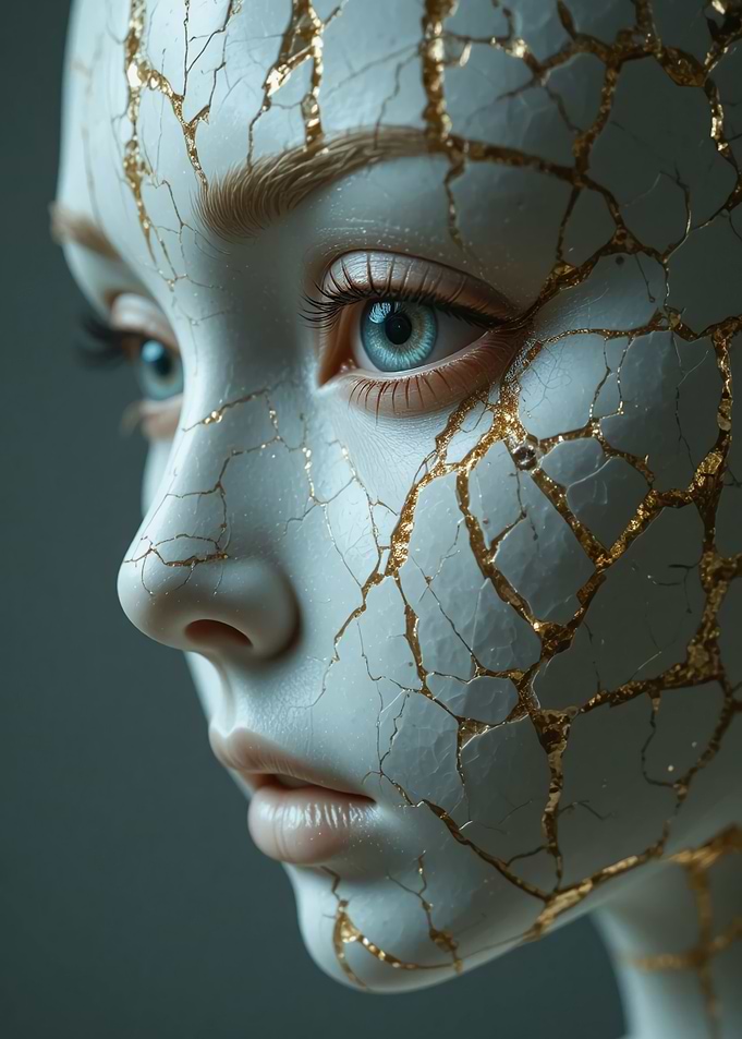 Cracked Porcelain Face with Gold Veins