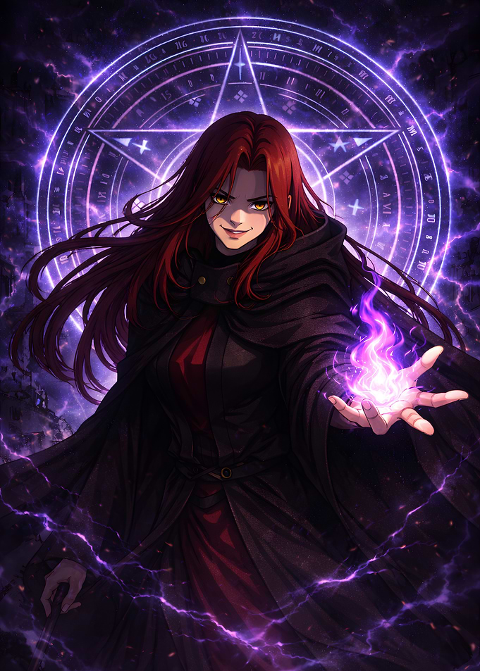 Dark Mage Anime Wall Art – Powerful Fantasy Sorceress Illustration