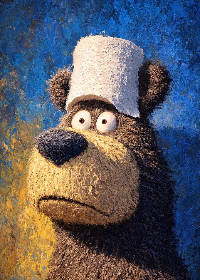Sick Bear with Ice Pack Painting