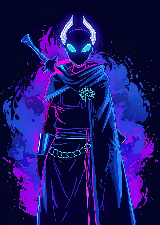 Neon Warrior with Sword and Horns