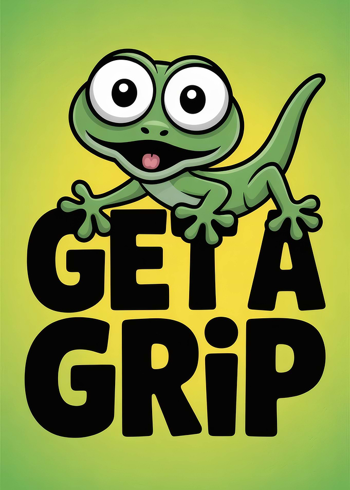 Get a Grip Cheerful Gecko Cartoon