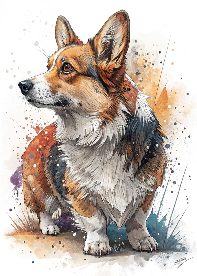 Watercolor Corgi Portrait