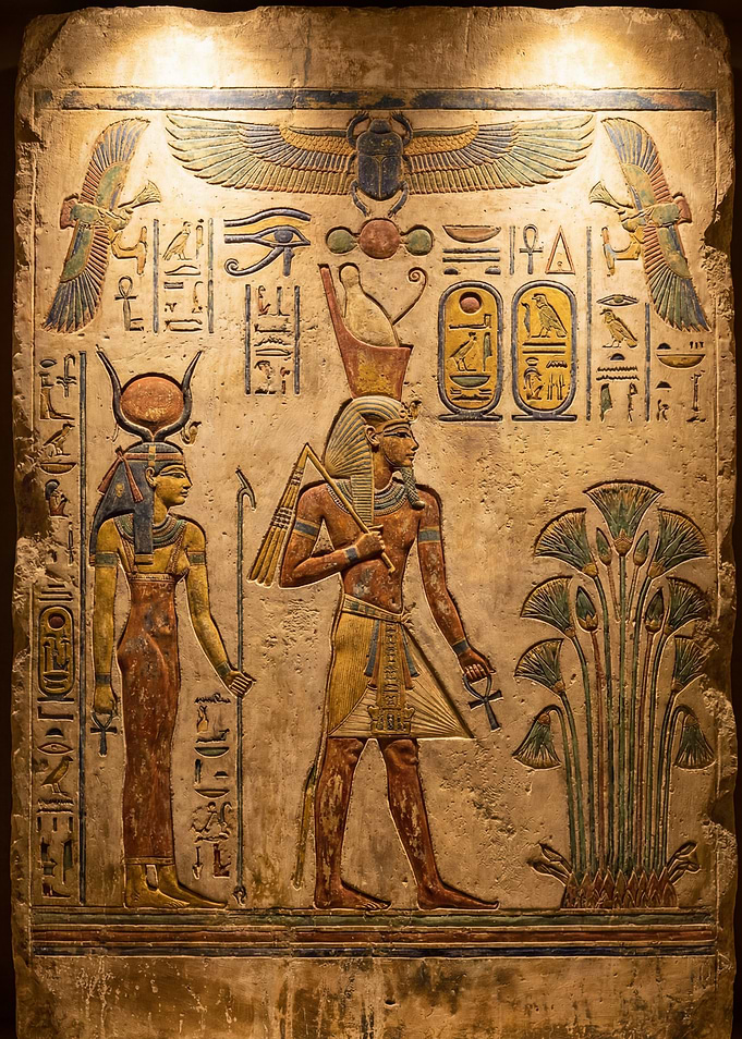 Egyptian Carving with Hieroglyphs and Figures