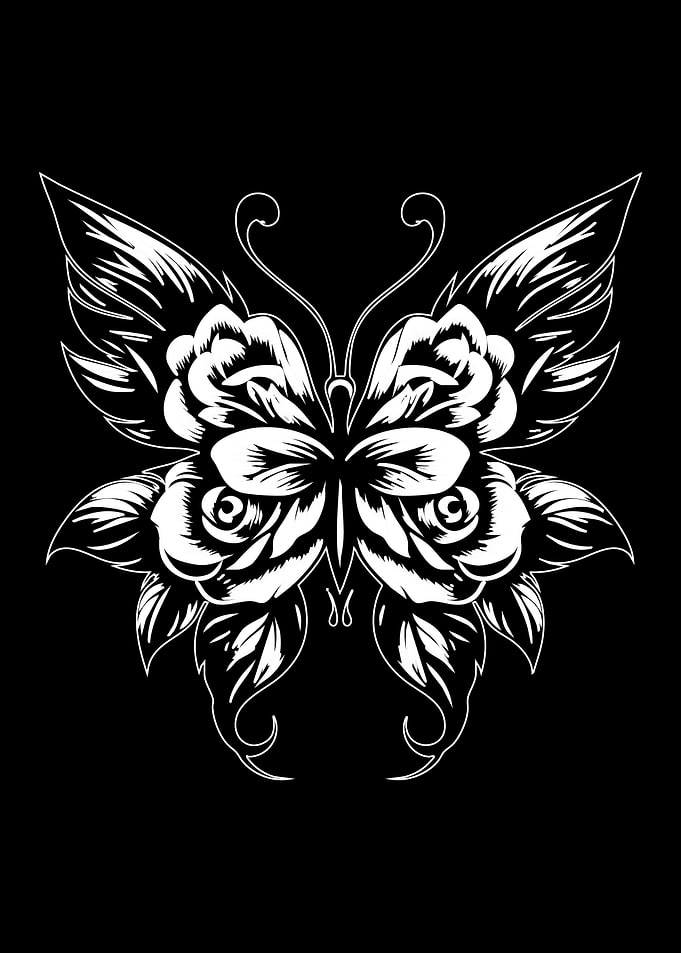 Floral Butterfly Black and White Design