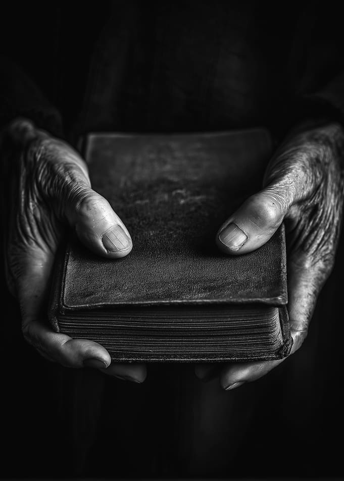 Aged Hands Holding a Book