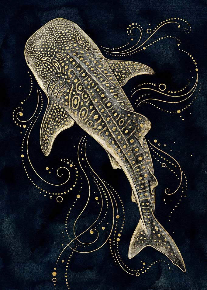 Whale Shark Illustration with Golden Accents