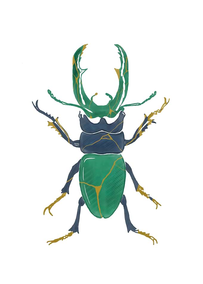 Kintsugi Stag Beetle – Japanese Inspired Wall Art