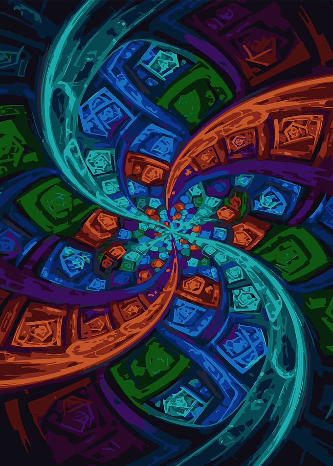 Colorful Abstract Swirl with Geometric Patterns