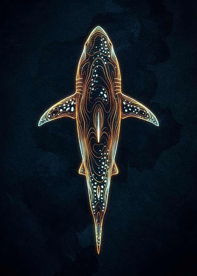 Abstract Shark Art on Dark Background