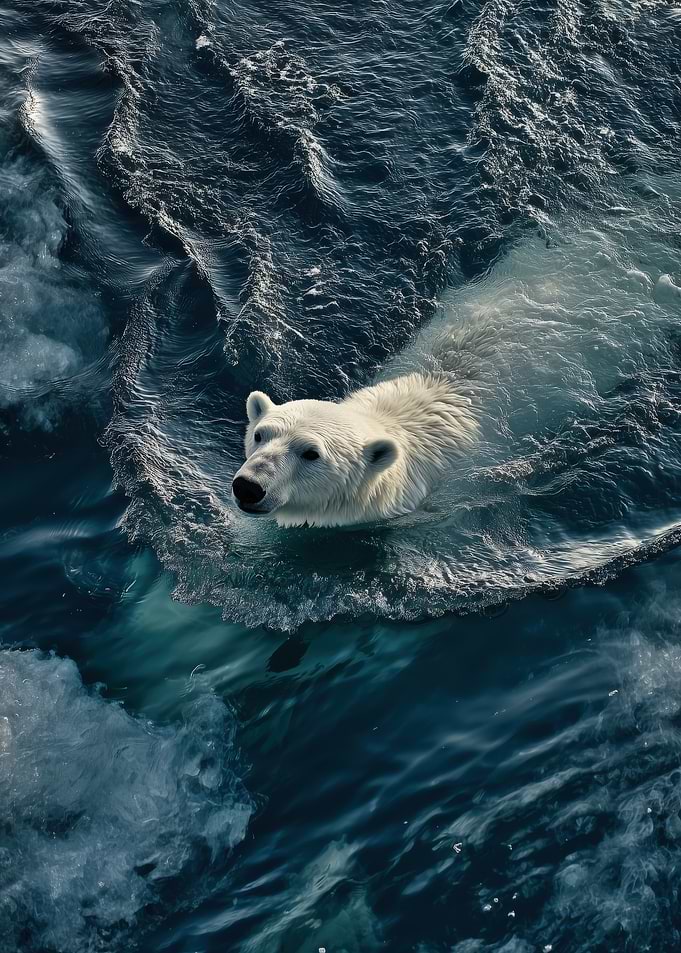 Polar Bear Swimming in Arctic Waters
