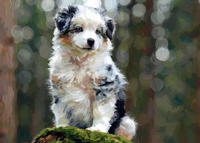 Australian Shepherd Puppy Portrait Painting