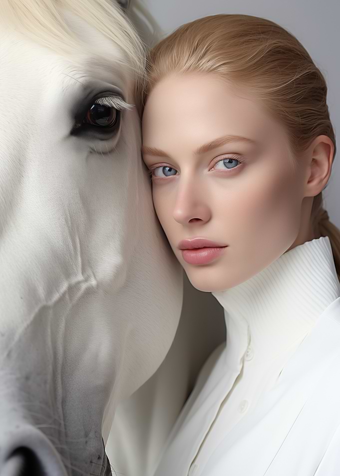 Woman and White Horse Portrait
