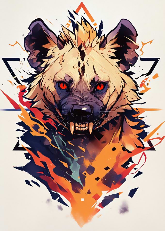 Stylized Hyena Portrait with Geometric Elements