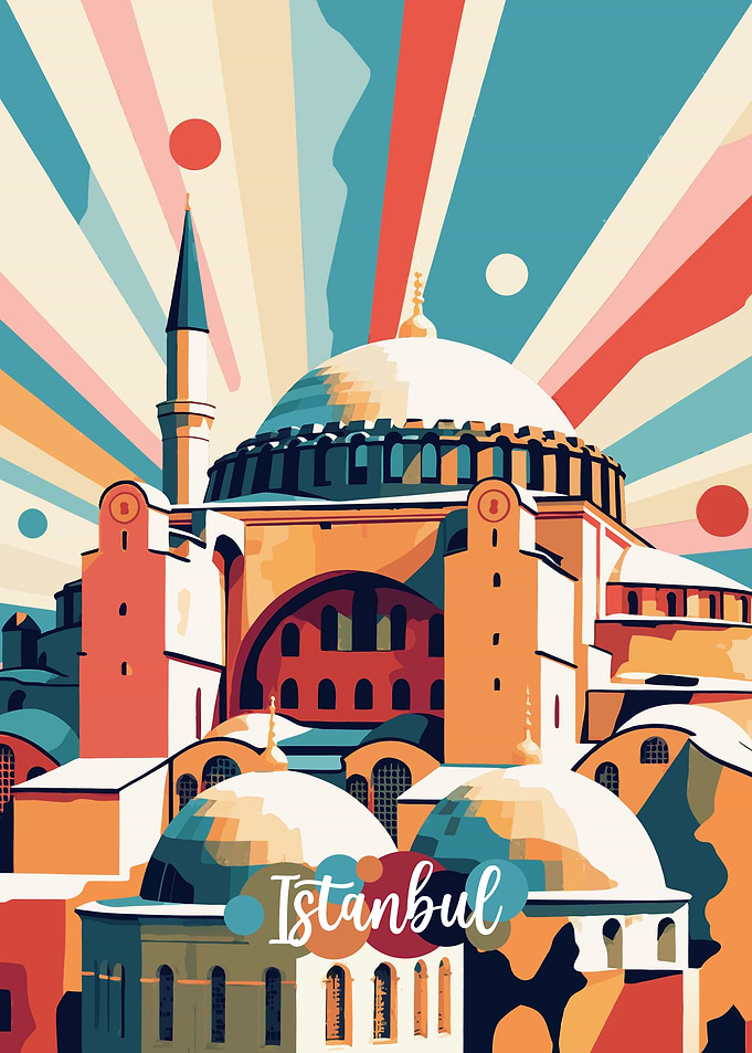 Istanbul Cityscape Colorful Illustration