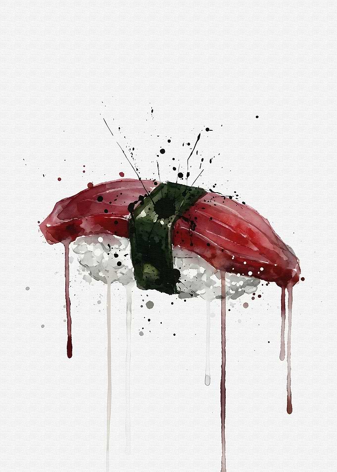 Watercolor Katsuo Tuna Nigiri Sushi Art