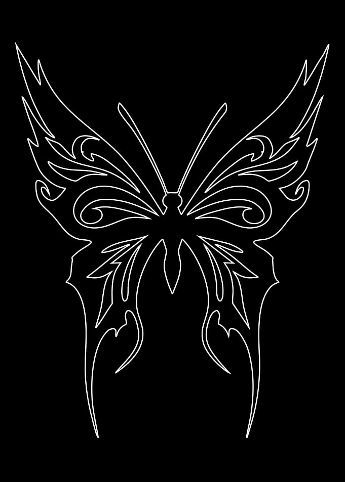 White Butterfly Outline on Black Background