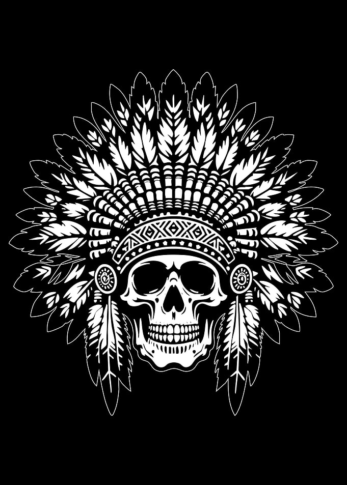 Skull with Headdress Black and White