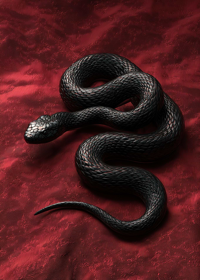 Black Snake on Red Fabric