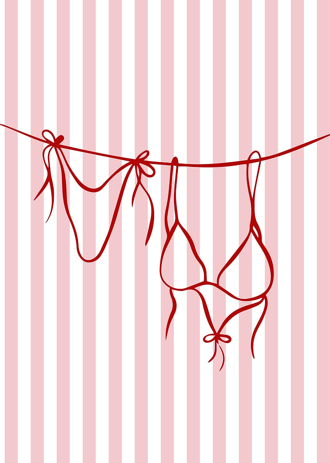Bikini Line Art on Striped Background