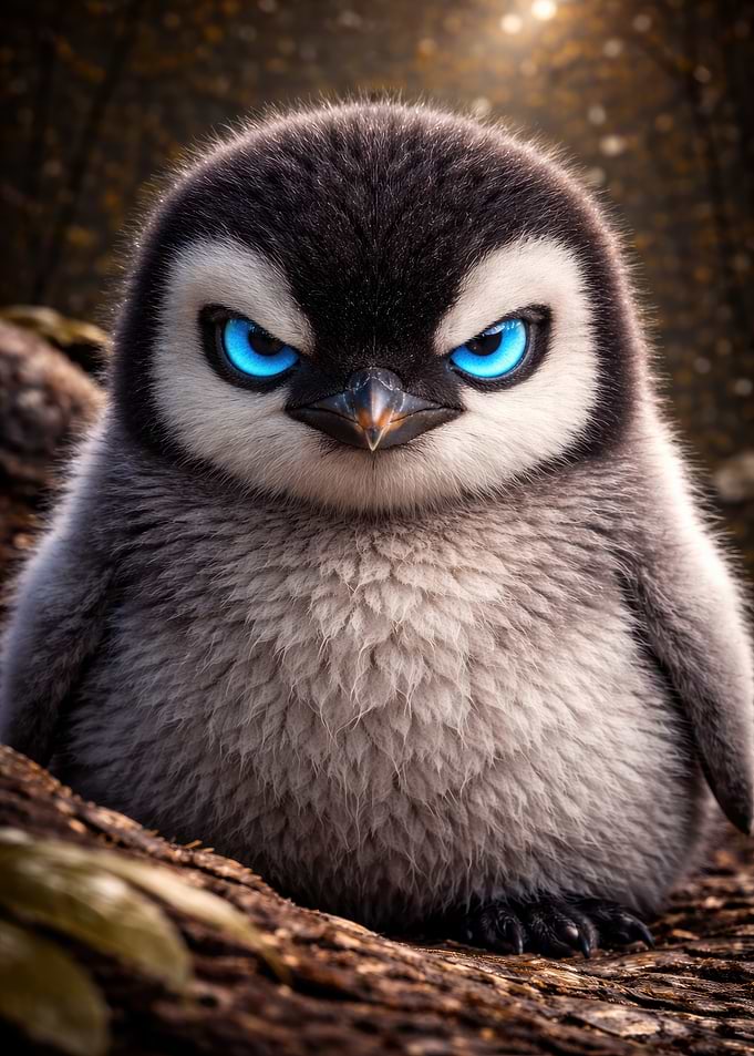 Angry Baby Penguin with Glowing Eyes