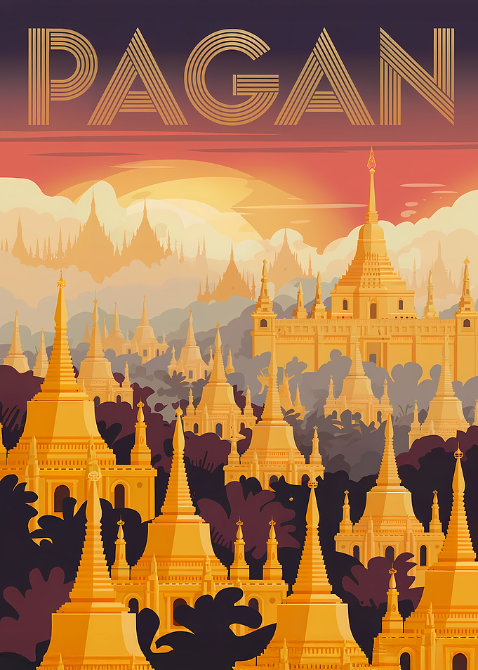 Pagan Myanmar Temple Landscape Art