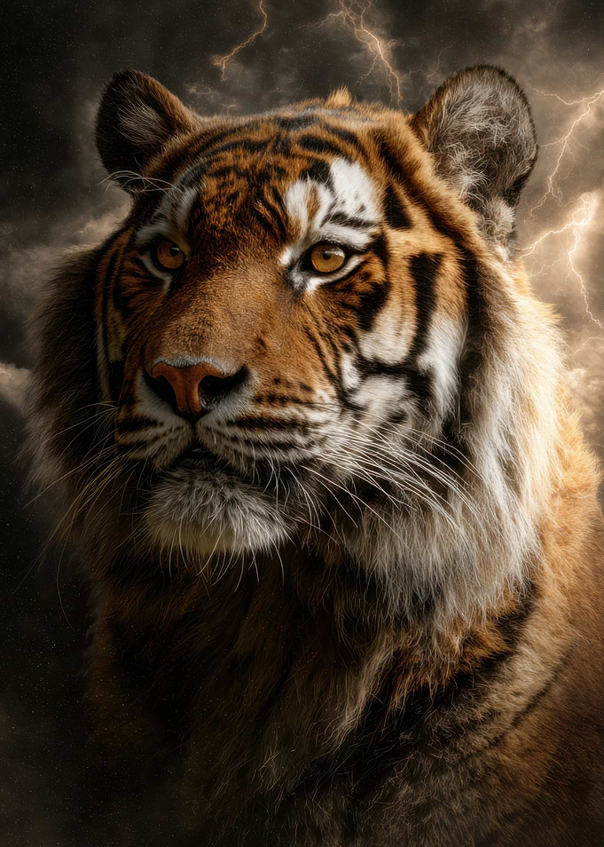 Tiger Portrait with Stormy Background