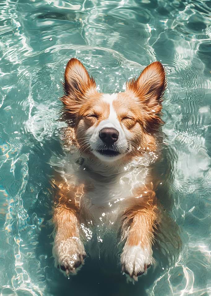 Dog Swimming in Pool, Eyes Closed