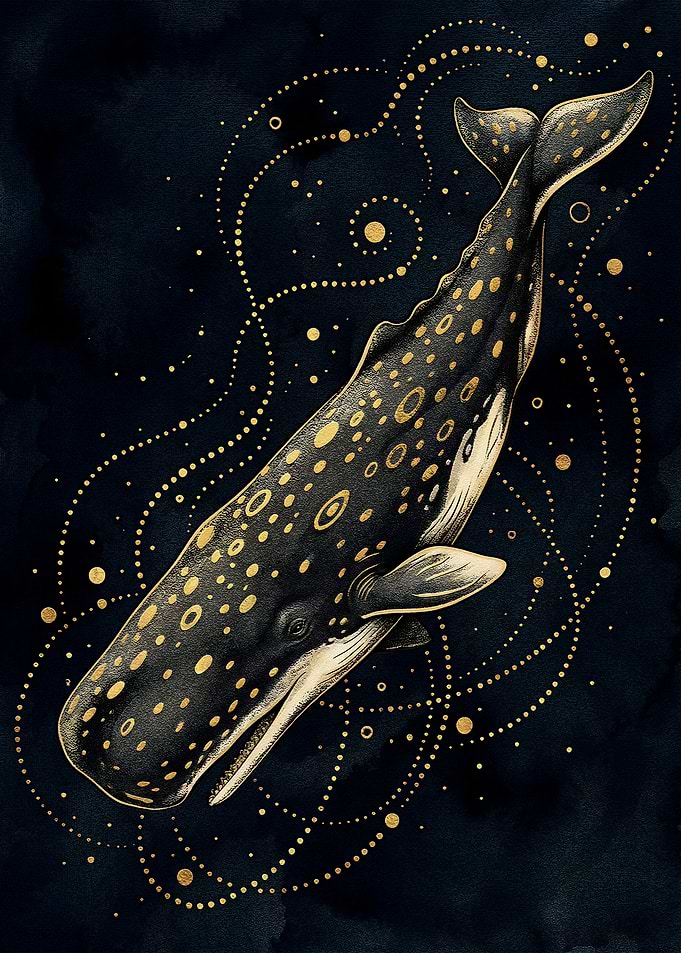 Golden Spotted Whale on Dark Background