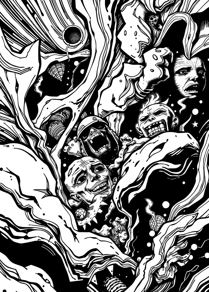 Monochrome Horror Faces in Abstract Art