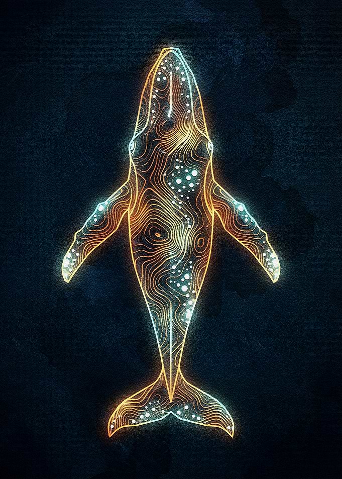 Abstract Whale Art on Dark Background