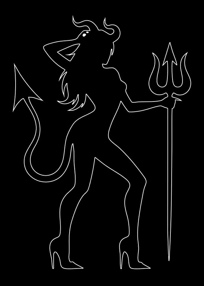 Devil Woman Outline with Trident