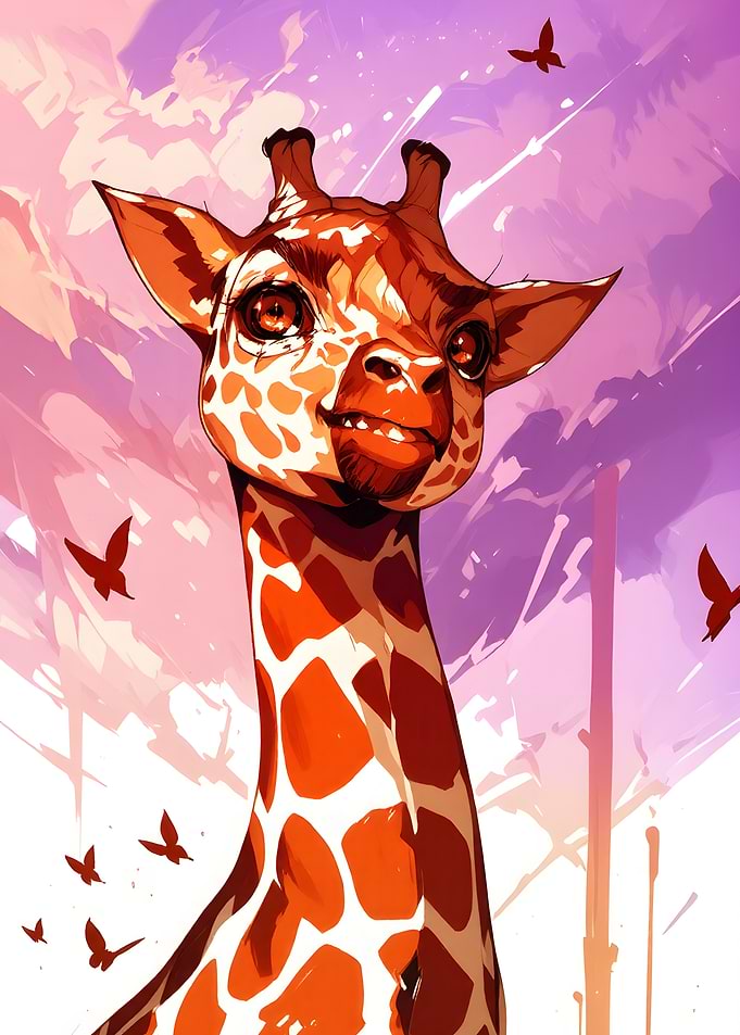 Cartoon Giraffe with Butterflies Illustration