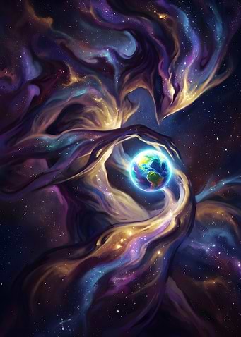 Nebula cradling Earth in space