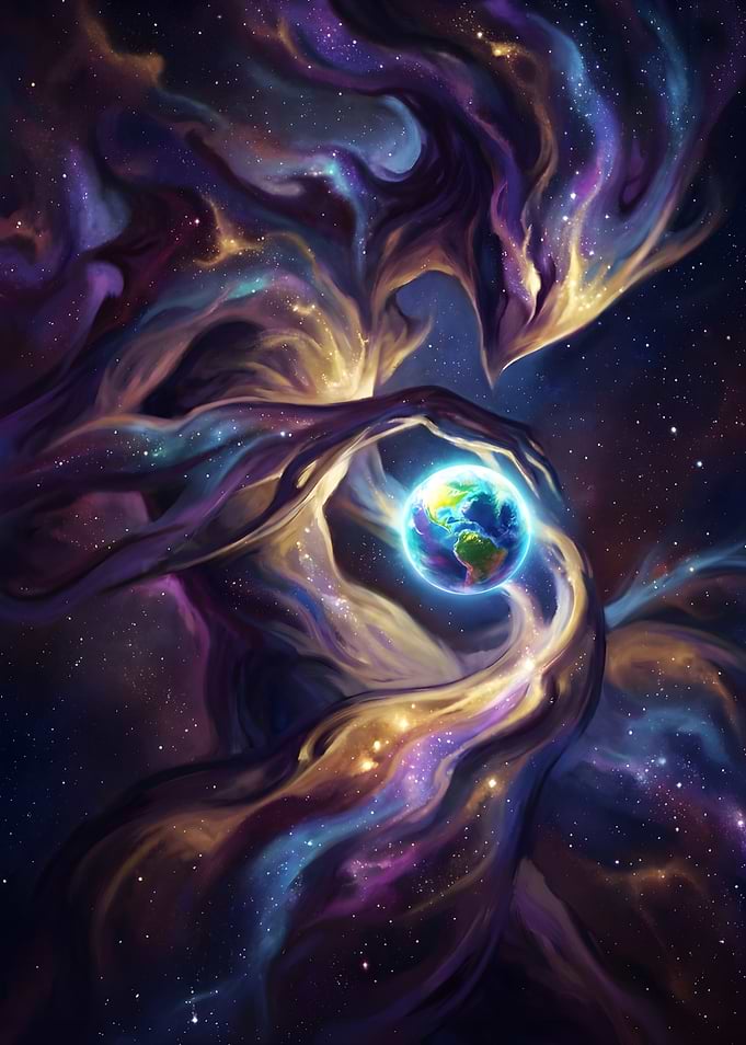 Nebula cradling Earth in space