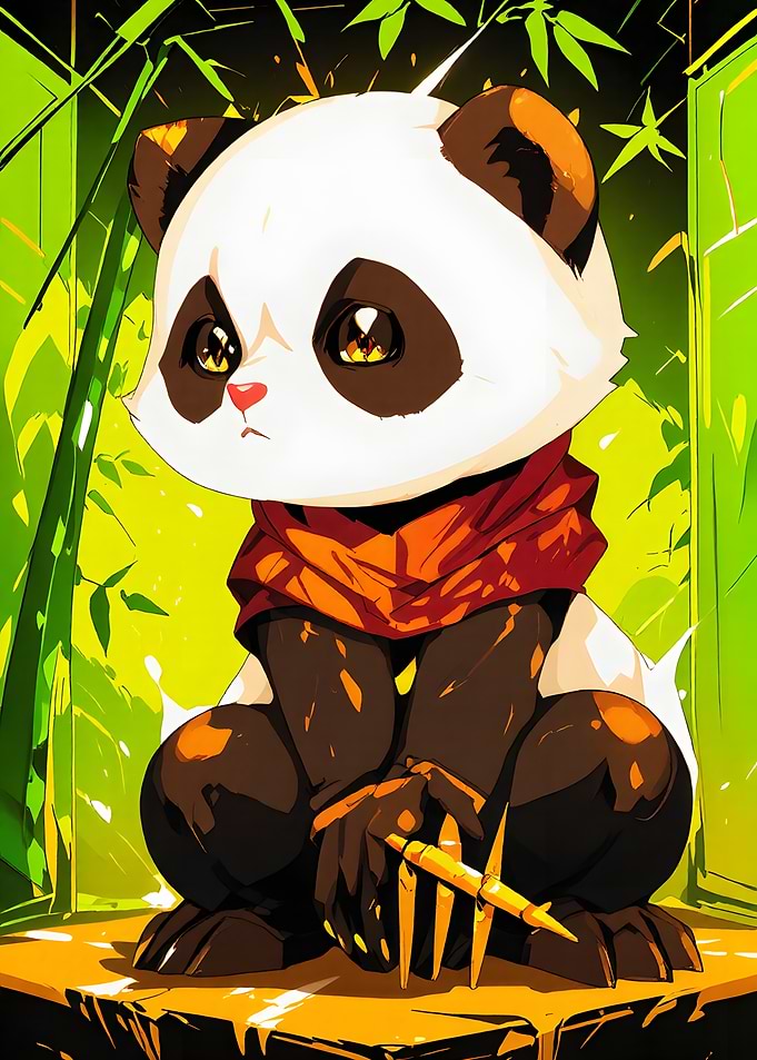 Panda with Bamboo in Forest
