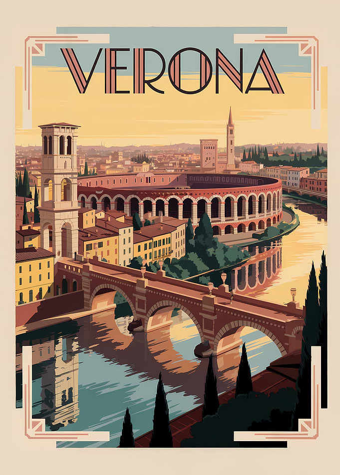 Verona Italy Vintage Travel Poster