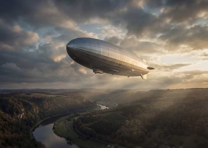 Zeppelin over the river valley