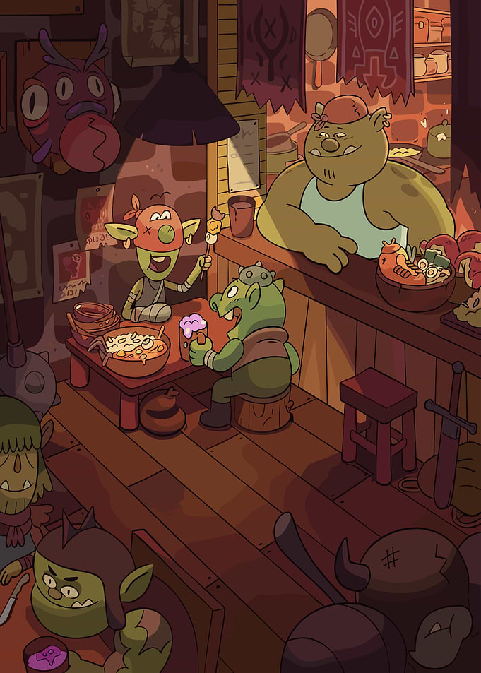 Cartoon Goblins in a Tavern Scene