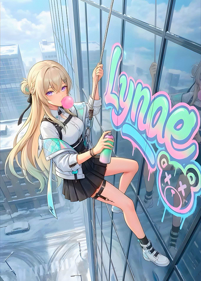 Anime Girl Graffiti Artist on Skyscraper