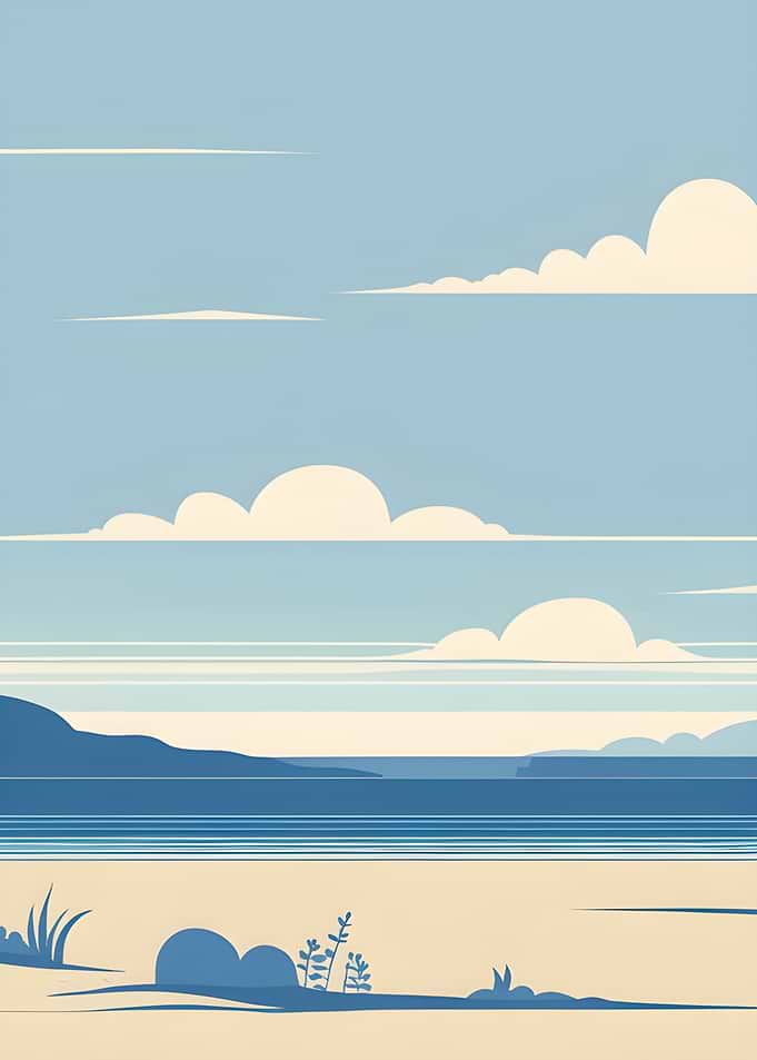 Minimalist Beach Landscape with Clouds